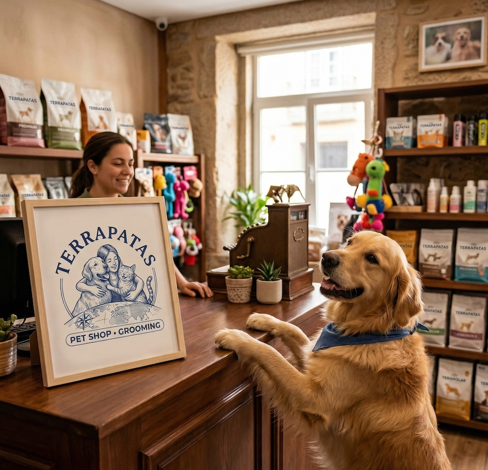 Cão feliz no ambiente acolhedor da Terrapatas